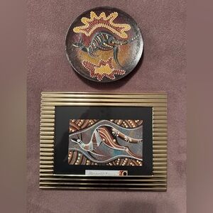 Aboriginal Art Plate and Framed Artwork Set from Australia